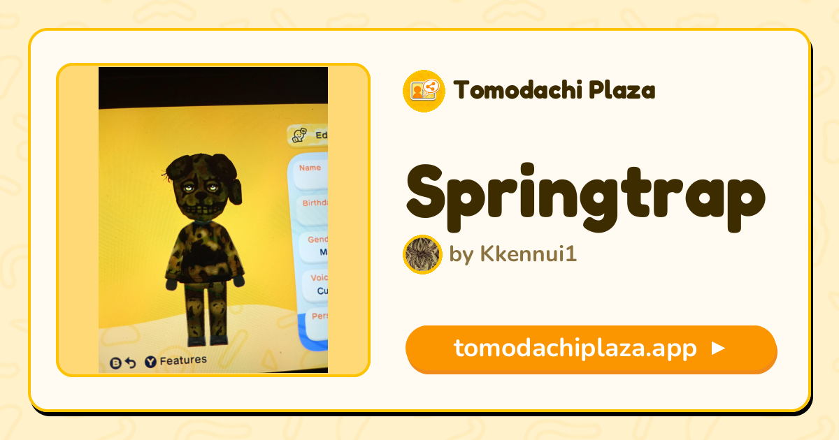 Springtrap Mii Design - Full Guide | Tomodachi Plaza